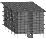 (c) 工况3：带填充墙和楼板框架模型
