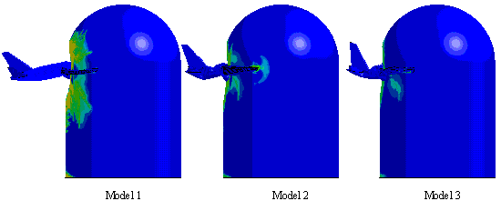 Figure 16 Deformations of the FE models at t = 0.45 s (v = 100 m/s)