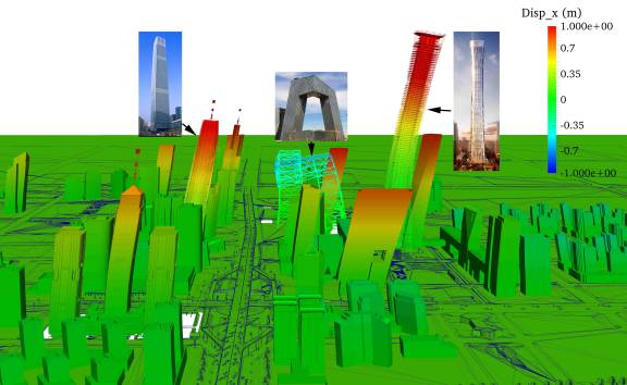(a) Displacement contour of Beijing CBD by using the LOD 2�C3 hybrid visualization