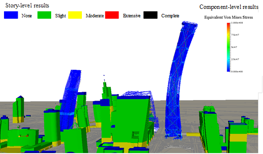 (b) Damage states of Beijing CBD by using the LOD 2�C3 hybrid visualization