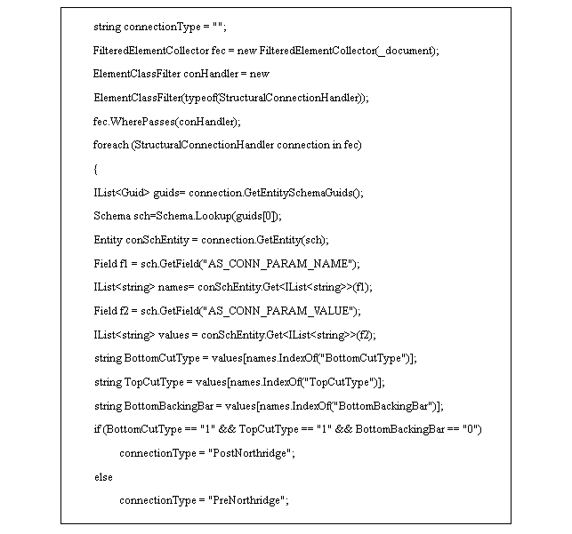 Segment of C# code for information extraction of the connection and determination of the connection type